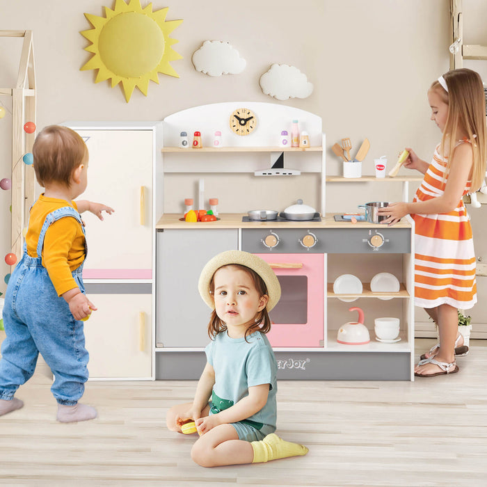 Ensemble De Cuisine De Chef Pour Enfants, Cuisine De Jeu D'imitation Avec Hotte, Refrigerateur, Robinet Et Evier, Barbecue, Four, Ensemble De Cuisine En Bois Moderne Pour Les Tout-petits De 3 Ans Et Plus