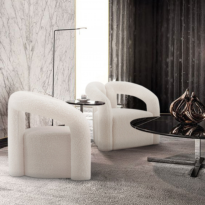Fauteuil lounge Darian moderne en boucle blanc - Lot de 2
