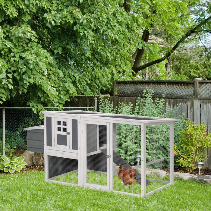 Pawhut Poulailler En Bois De 64 Cm, Poulailler Exterieur Avec Enclos Exterieur, Nichoir, Plateau Amovible, Toit En Tole Creuse Ouvrable Et Portes Verrouillables