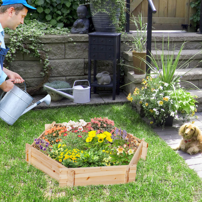 Outsunny 39'' X 36'' - Jardiniere Surelevee Sans Vis, Boite A Plantes Hexagonale, Facile A Bricoler