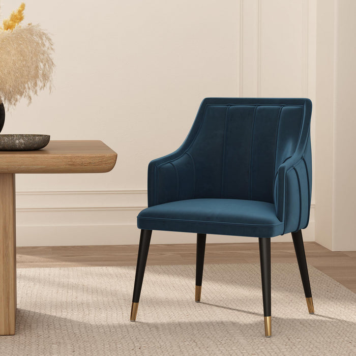 Fauteuil moderne Eda en bois avec accoudoirs, bleu minuit