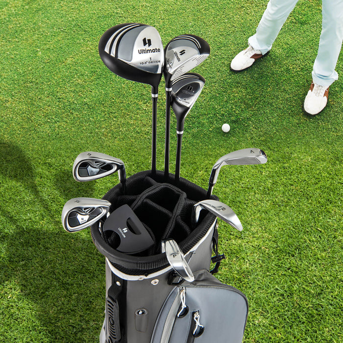 Ensemble Complet De 10 Clubs De Golf De Marque Costway Pour Hommes Avec Driver En Alliage Gris