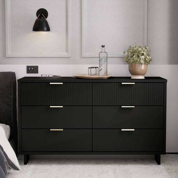 Commode Granville Moderne 55\" en noir (6 tiroirs)
