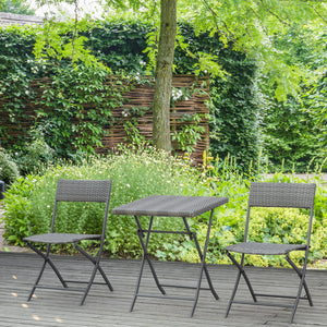 Outsunny Ensemble Bistrot 3 Pieces En Rotin, Mobilier De Jardin Pliant Gris