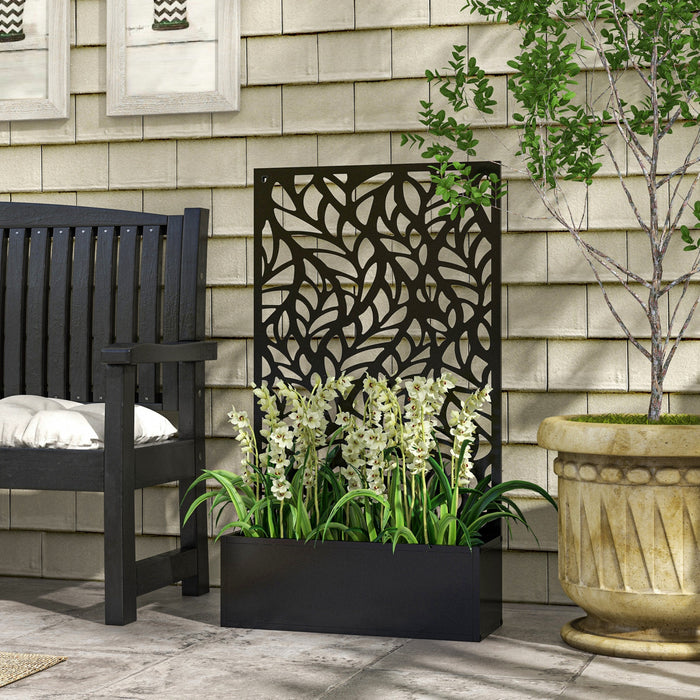 Outsunny Ecran D'intimite Exterieur Avec Jardiniere, Panneau D'intimite En Metal Et Lit De Jardin Sureleve, Mural Ou Autoportant, Pour Jardin, Terrasse, Piscine, Jacuzzi
