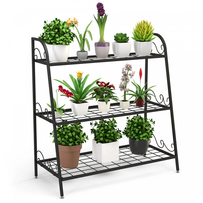 Support De Fleurs A 3 Couches En Metal, Etagere De Plantes Avec Accoudoirs Pratiques Et Trous Rectangulaires, Pour Fleurs Et Legumes, Echelle A Fleurs Multifonctionnel Pour Balcon