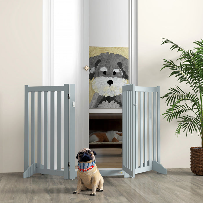 Pawhut Barriere Pliable Pour Chien Avec Porte, Barriere Autoportante A 3 Panneaux Avec Pieds De Soutien, Parc Interieur Pour Chiens De Taille Moyenne Et Inferieure, Gris