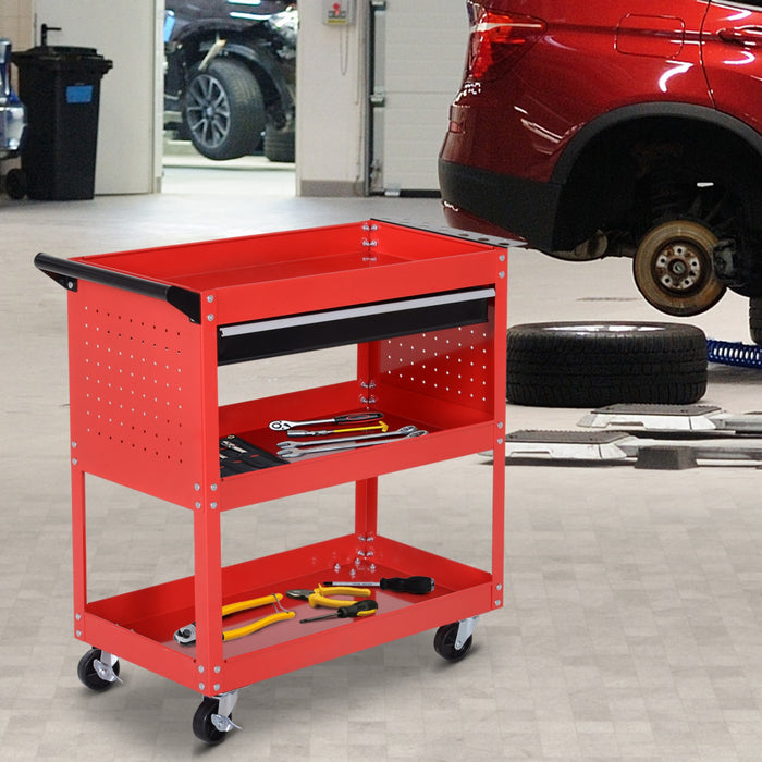 Homcom Chariot A Outils Roulant Avec Rangement Pour Garage, Rouge
