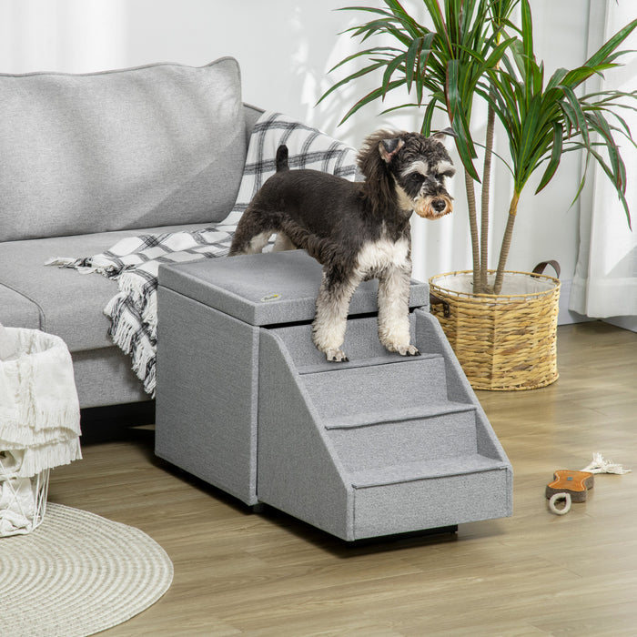 Pawhut Escalier Pour Chien 2 En 1, Marches A 4 Niveaux Pour Petits Chiens De Taille Moyenne, Marches Pour Canape, Lits Hauts Et Canape, Avec Panier De Rangement, Coussin Moelleux