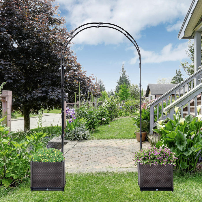 Outsunny Arche De Jardin Avec Deux Jardinieres En Acier Pour Plantes Grimpantes, Mariages, Fetes, Marron