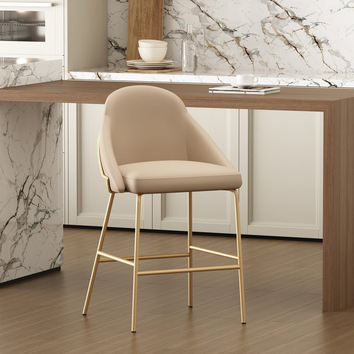 Tabouret de comptoir moderne Gracie en metal, rembourre, coloris beige et dore