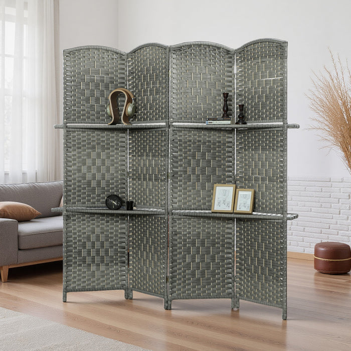 HOMCOM Ecran de confidentialite avec etageres, separateur de piece, gris