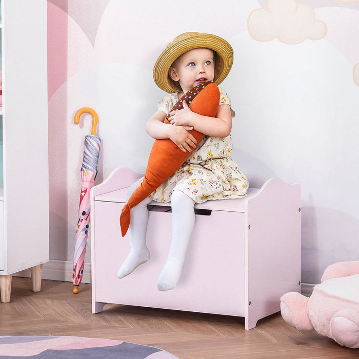 Qaba Coffre A Jouets En Bois Pour Enfants Avec Charniere Magnetique, Grand Espace De Rangement Et Poignee Rainuree, Rose