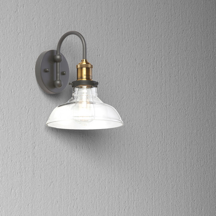 Applique murale Vintage de Dainolite en verre transparent, avec fini noir et laiton antique, et 1 ampoule