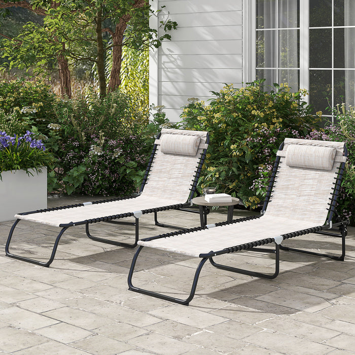 Outsunny 2 Chaises Longues Pliantes, Chaises Longues Avec Appui-tete, Creme