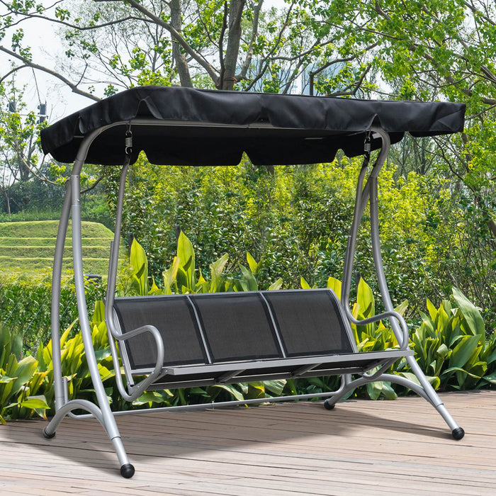 Outsunny Balancoire De Patio Pour 3 Personnes Avec Auvent Reglable, Noir