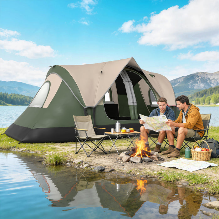 Tente de camping Outsunny, tente pour 6 a 8 personnes avec 2 chambres, vert fonce