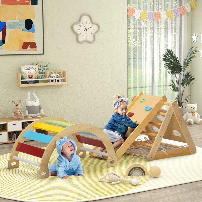 Qaba Ensemble Triangulaire 7 En 1, Jouets D'escalade Pour Tout-petits En Interieur, Ensemble D'escalade Pour Enfants, Avec Rampe, Echelle En Arc, Pour 18 A 48 Mois, Multicolore