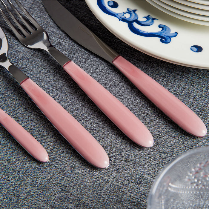 Ensemble De Couverts En Acier Inoxydable Italien Arimi Nilu 24 Pieces - Service Pour 6 Personnes - Manche Rose