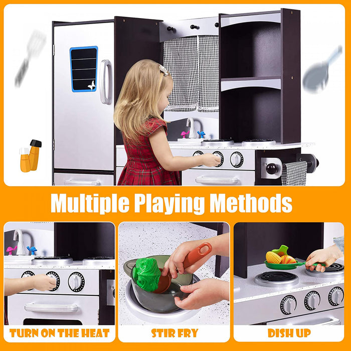 Costway Kids Kitchen Playset Chef En Bois Pretend Jouer Jouet Cuisiner Ensemble De Nourriture Cadeau Pour Enfants