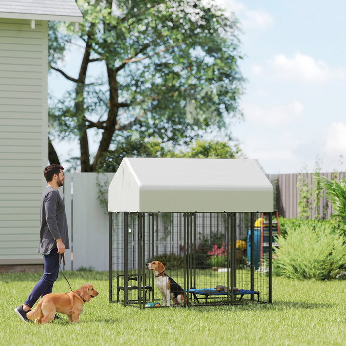 PawHut Cage pour Chien, Chenil Metallique avec Toit, Parc d'Exterieur pour Animaux