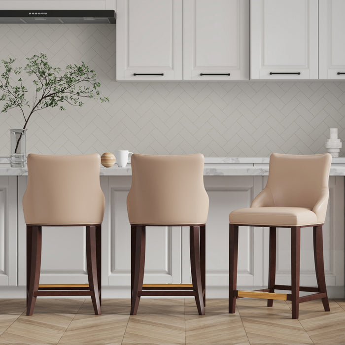 Tabouret de comptoir moderne en bois avec assise rembourree Shubert, couleur beige - Lot de 3