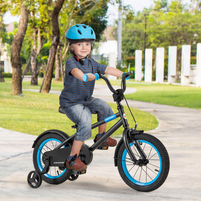 Costway 14\" Velo Pour Enfants Avec Guidon Reglable De Selle Roues D'entrainement Amovibles Frein A Main Noir