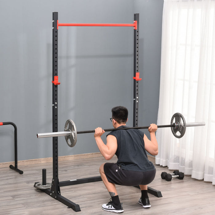 Soozier Reglable Barbell Power Rack Squat Stand Musculation Fitness Pull Up Poids Cage Gym A Domicile Noir