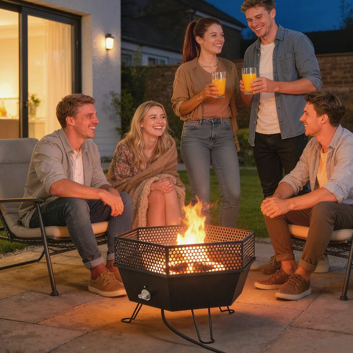 Outsunny Brasero exterieur pliable au propane avec couvercle, noir