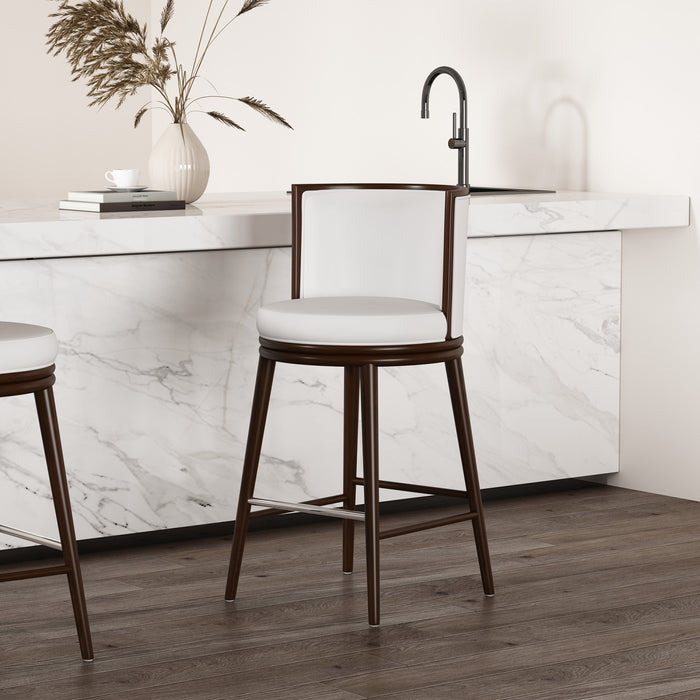 Tabouret de bar moderne en bois avec assise rembourree Evalyn, blanc