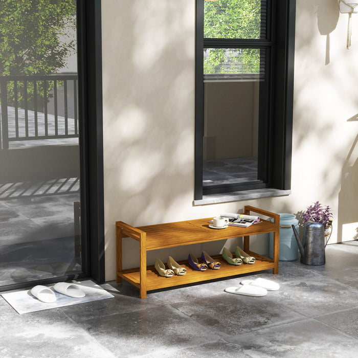 Outsunny Tabouret De Jardin Avec Etagere De Rangement, Siege A Lattes