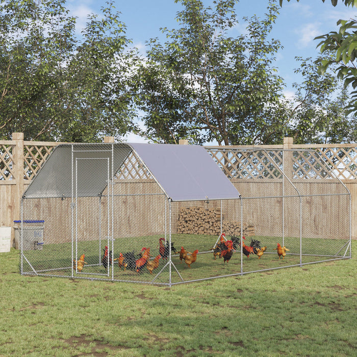 Pawhut Poulailler En Metal Pour 15 A 18 Poulets, Enclos A Poules D'exterieur Avec Couverture Pour Ferme De Jardin, 18.7' X 9.2' X 6.4'
