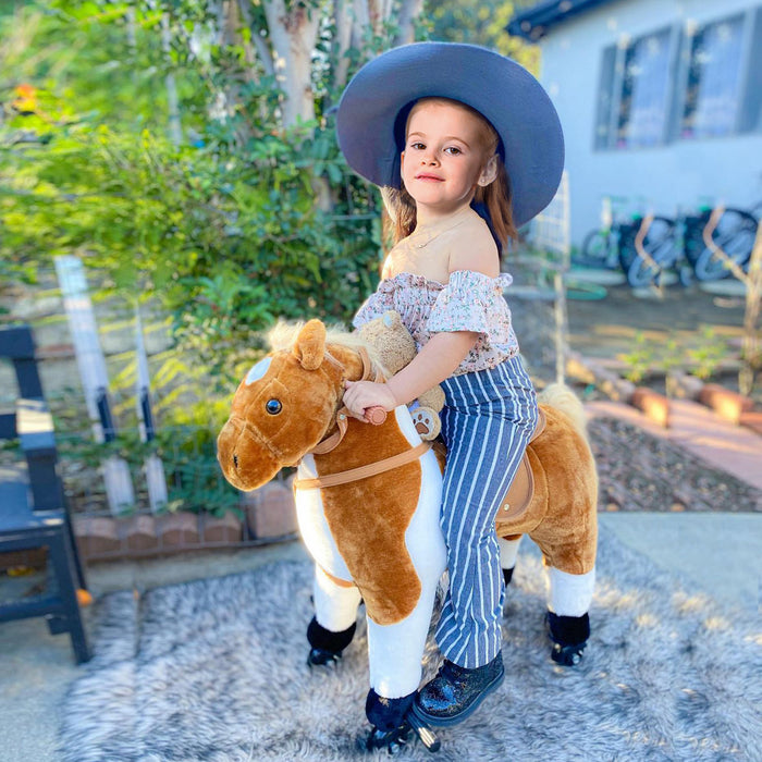 Qaba Cheval A Bascule Jouet Son Henissement Peluche Avec Roue Cadeau Enfant 110lb Capacite De Poids Marron