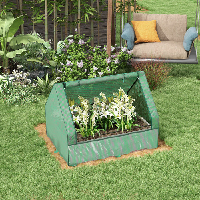 Outsunny Lit De Jardin Sureleve Avec Mini Serre, Jardiniere D'exterieur Galvanisee Avec Couvercle, Pour Herbes Et Legumes, Utilisation Pour Terrasse, Jardin, Balcon, Vert Et Argent