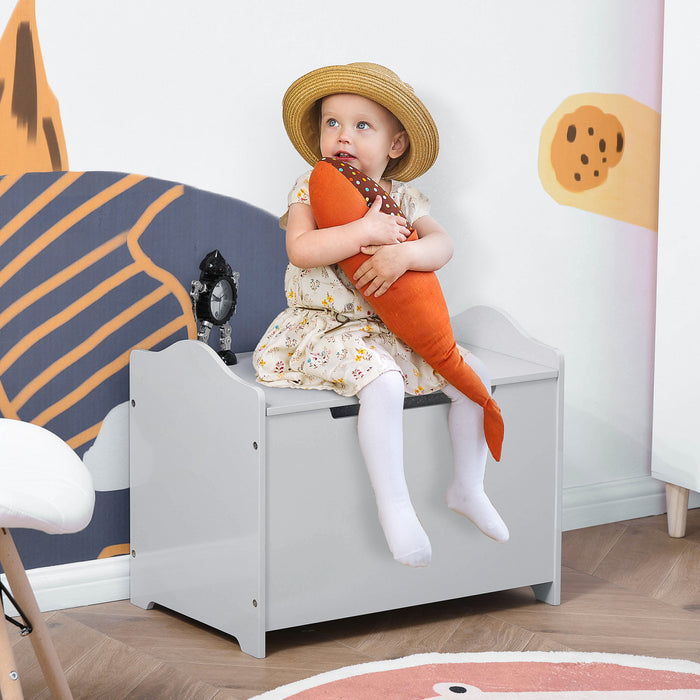 Qaba Coffre De Rangement Pour Jouets En Bois Pour Enfants Avec Charniere Magnetique, Grand Espace De Poitrine Et Poignee Rainuree, Gris