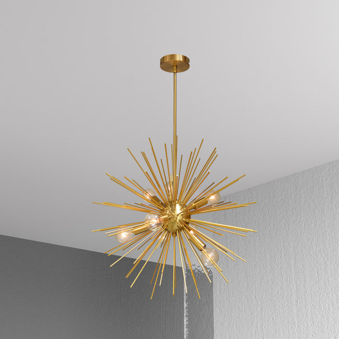 Luminaire suspendu Vega de Dainolite avec fini laiton vieilli et bronze rétro, et 8 ampoules