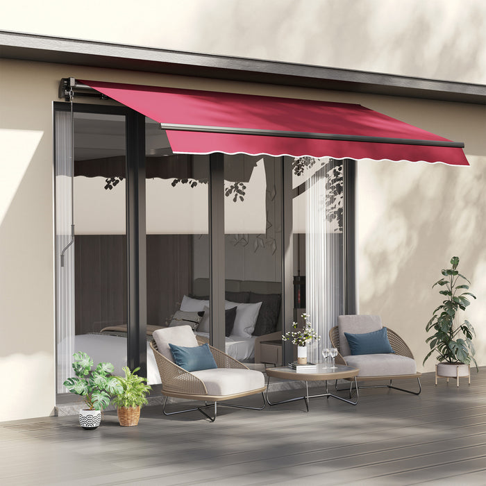Outsunny 10x8ft Manuel Retractable Patio Sensibilisation Resistant A L'eau Pare-soleil Exterieur Pont Fenetre Porte Auvent Abri Cadre En Aluminium Rouge