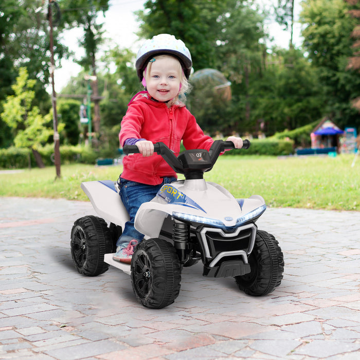 Qaba Vtt Pour Enfants, Vehicule Electrique Alimente Par Batterie 6 V Avec Vitesse Maximale De 1,6 Mph, Phares, Musique, Interrupteur Marche Avant/arriere, Jouet A 4 Roues Pour 18 A 36 Mois, Blanc