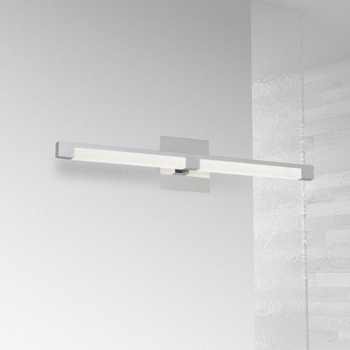 Lumière de coiffeuse Soho de Dainolite en acrylique blanc qui diffuse la lumière, avec fini chromé poli et ampoule à DEL de 22 W