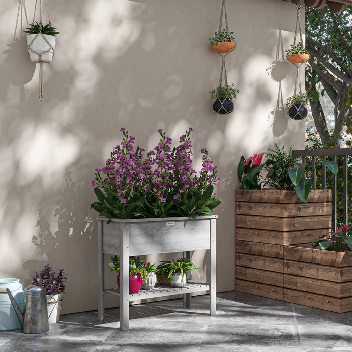 Outsunny Lit De Jardin Sureleve En Bois Avec Etagere De Rangement, Gris