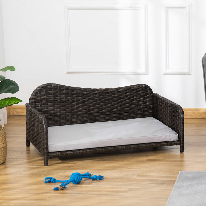 Pawhut Canape Pour Animaux En Rotin, Lit Sureleve En Osier Pour Chien, Canape Chien Chat, Coussin Doux Et Lavable Pour L'interieur Et L'exterieur, Pour Petits Et Moyens Chiens, Gris Clair