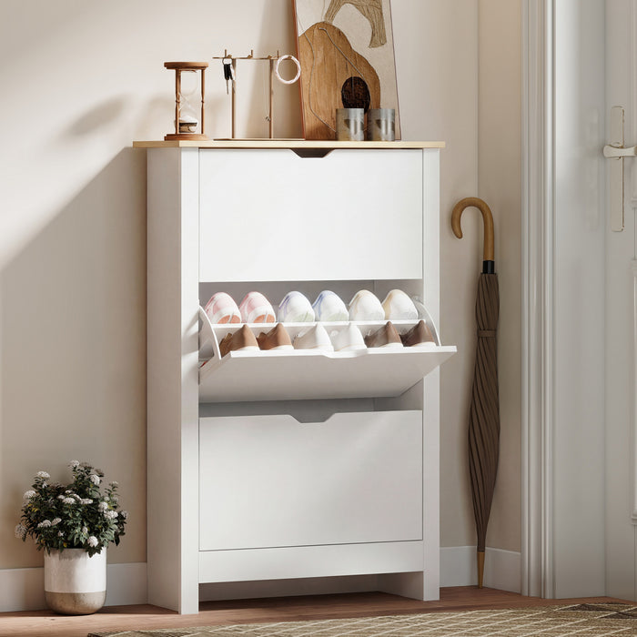HOMCOM Armoire a chaussures etroite pour entree avec 3 tiroirs rabattables