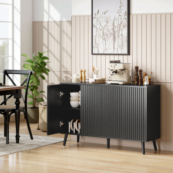 HOMCOM Buffet moderne cannele avec etageres reglables, noir