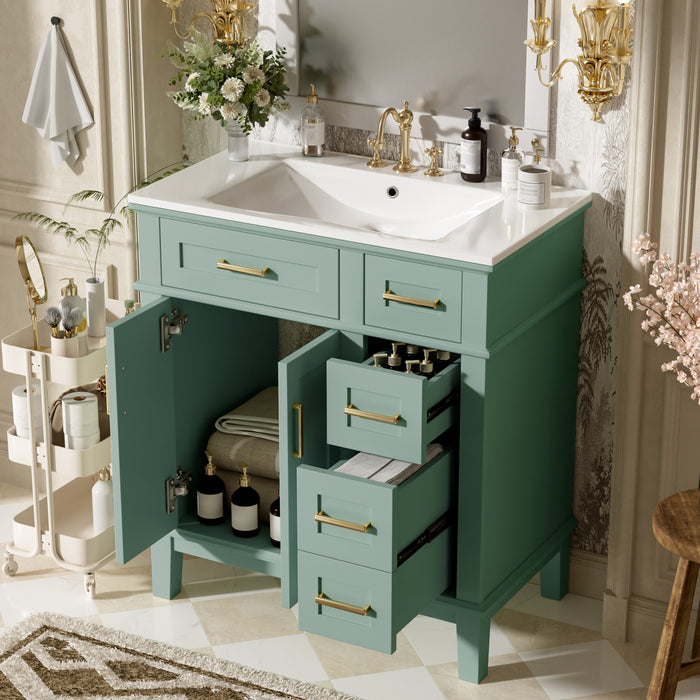 Savannah Meuble de salle de bain 30 pouces avec vasque en ceramique et armoire de rangement spacieux, Vert clair