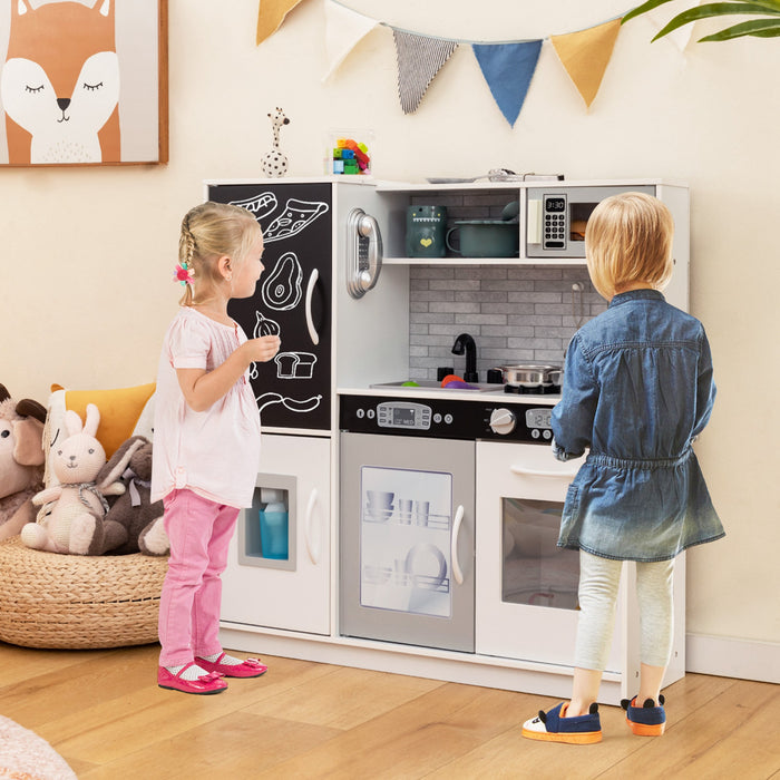 Costway Kid's Pretend Play Kitchen Toddler Kitchen Playset Avec Tableau Noir Blanc
