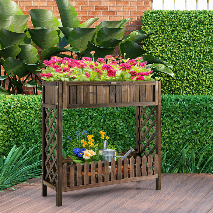 Boite De Planteur Elevee De Lit De Jardin En Bois De 2 Niveaux De Costway Pour Les Legumes, Les Fruits, Les Herbes