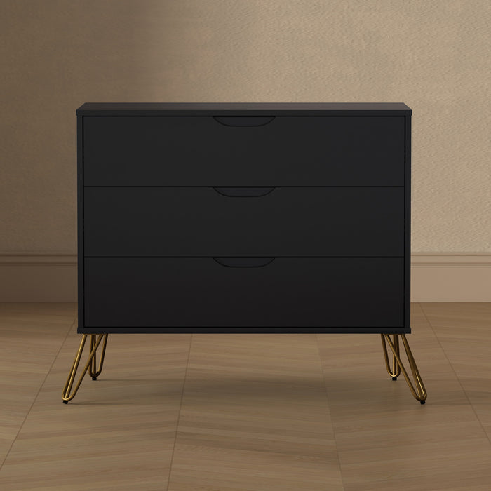 Commode Avira Mid-Century Modern 89 cm en noir (3 tiroirs)