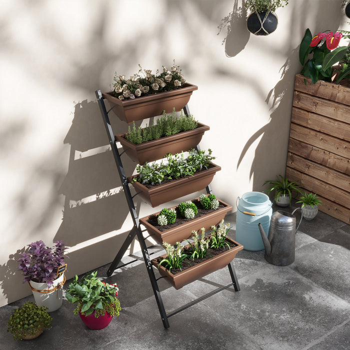 Outsunny Jardin Sureleve A 5 Niveaux Avec 5 Bacs A Plantes, Bacs De Culture Pour L'exterieur Avec Trous De Fuite Pour Balcon, Patio, Exterieur