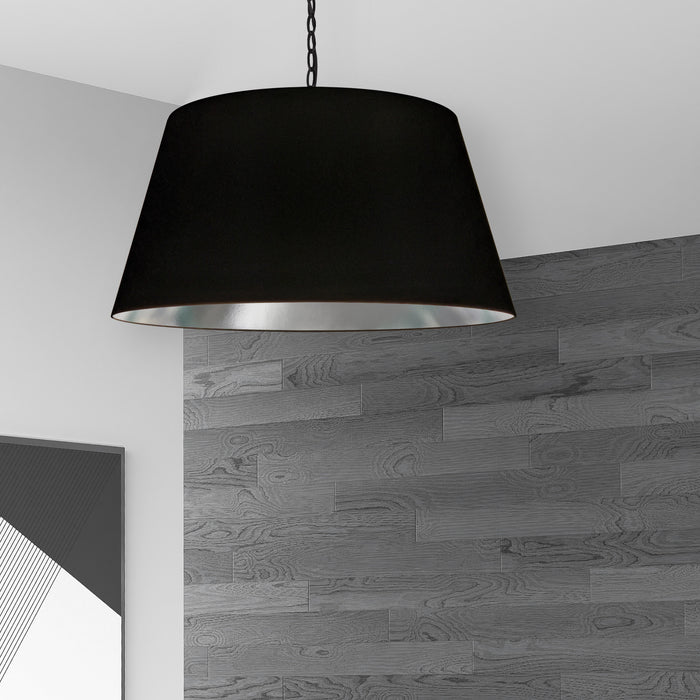 Grand luminaire suspendu Brynn de Dainolite avec abat-jour noir et argenté, fini noir et 1 ampoule