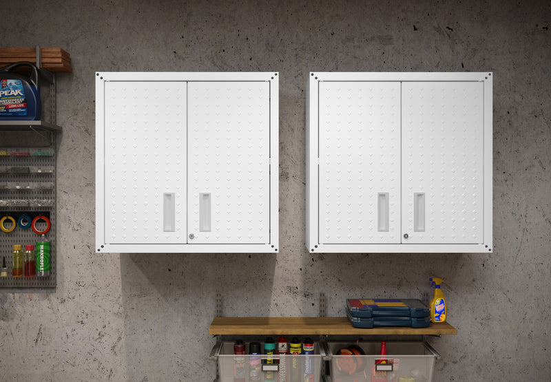 Armoire de garage flottante Fortress Modern 30\" en blanc - Lot de 2